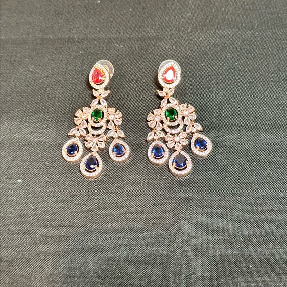 Beautiful multi color American Diamond necklace set - Picture 3 of 3